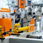 Industrial machinery painting protecting metal equipment components in a manufacturing facility