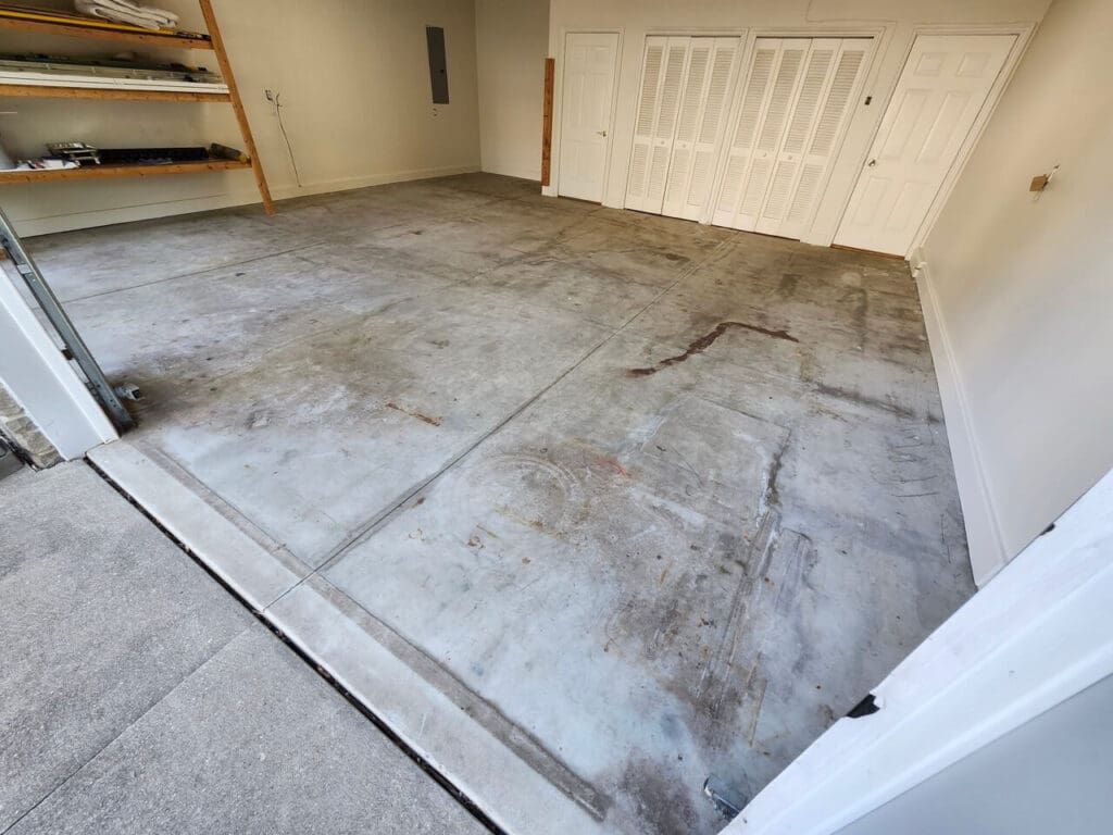 epoxy garage flooring before